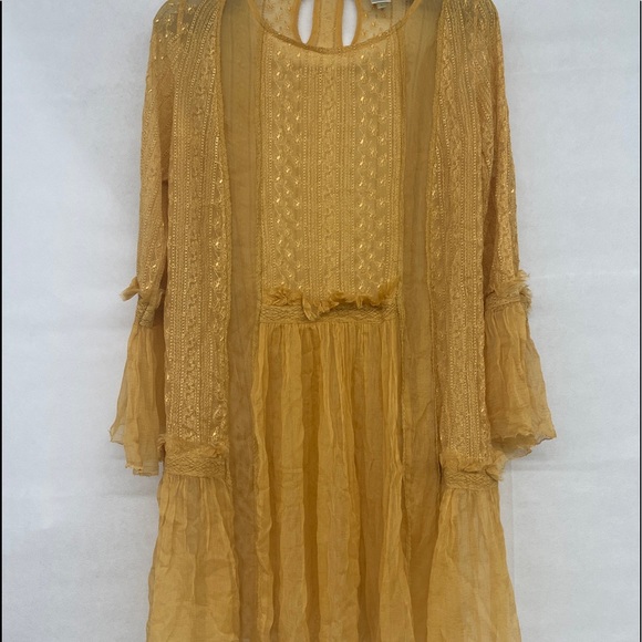 Anthropologie Dresses & Skirts - NEW Seen Worn Kept senji embroidered crochet tunic dress mustard yellow gold.